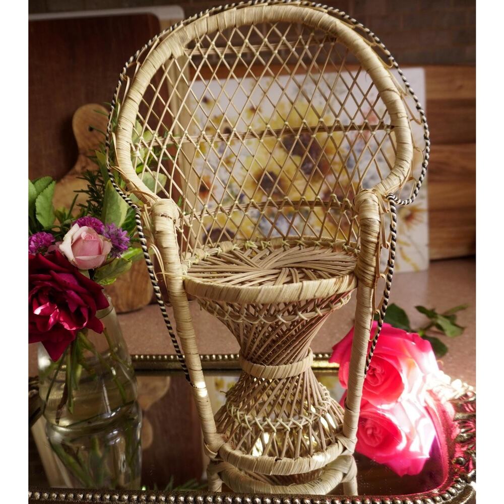 Vintage Wicker Peacock Plant Stand/ Doll Chair - Small